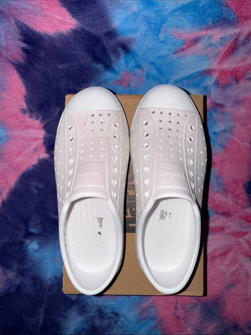 Native Jefferson Slip-On Sneakers in Sparkle shell white bling c13